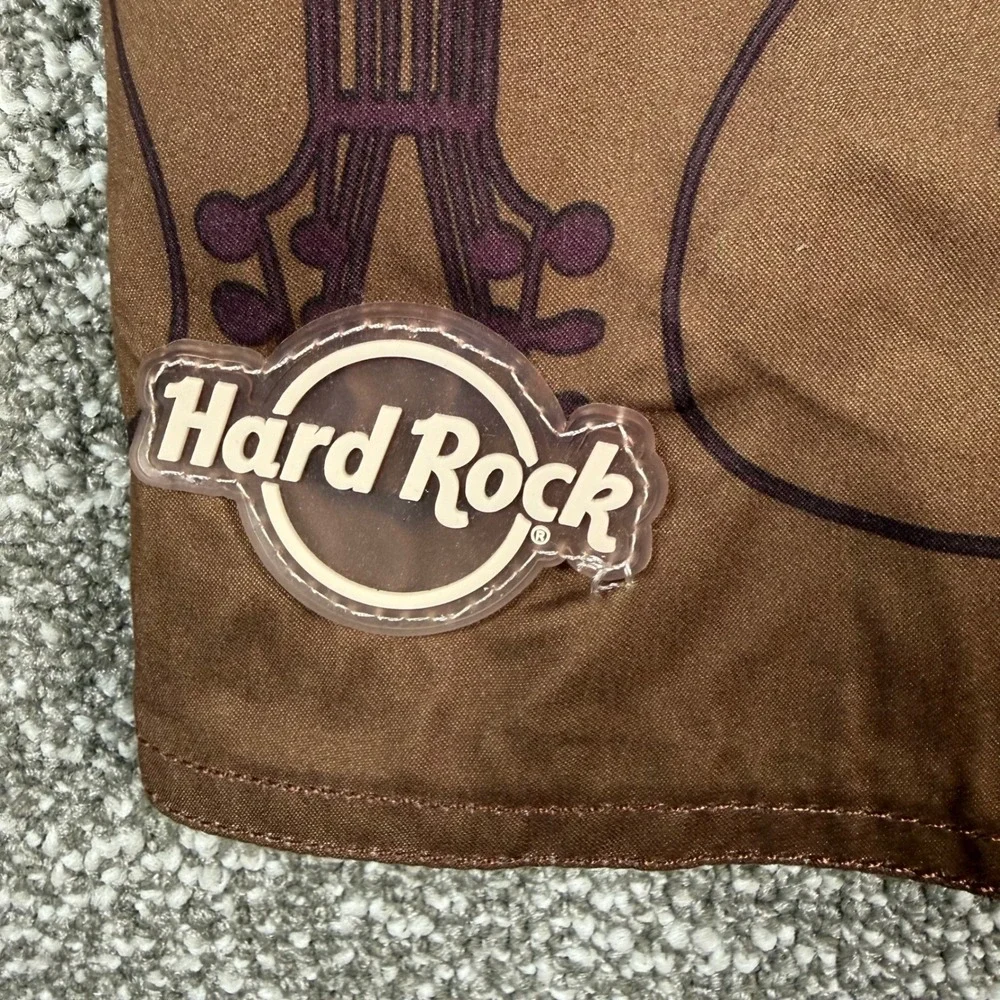Hard Rock Boardshorts Vintage Surf Pinup Mens 32 Brown Guitar Graphic Swim Trunk